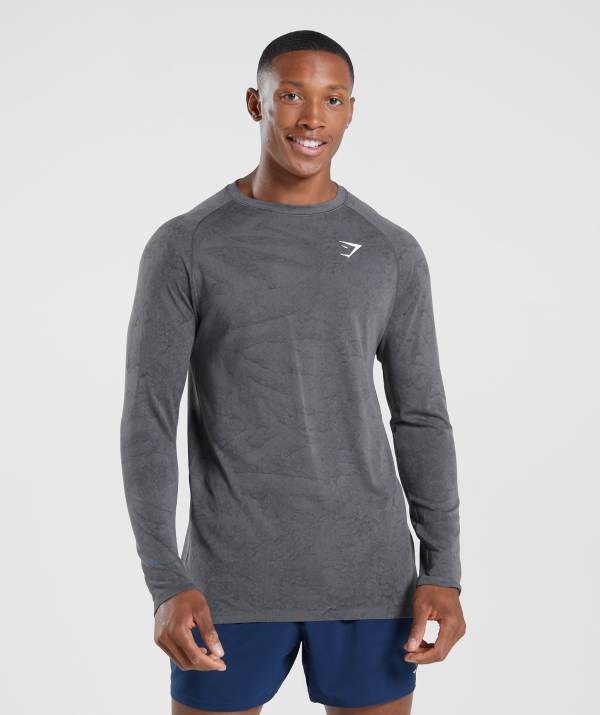 Panske Mikiny Gymshark Geo Seamless Long Sleeve Siva Čierne Siva | UM5628713